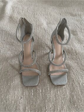 Silver Rhinestone Strappy High Heel Sandals